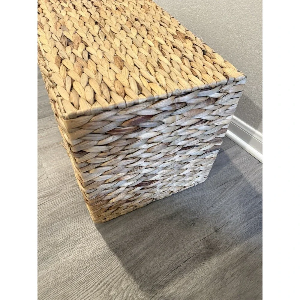 Large Vtg Wicker Laundry/storage Basket W/Lid & Liner Boho Chic Retro 24”x 16”